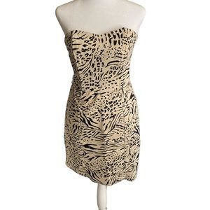 H&M Strapless Knee Length Leopard Dress Size 8
